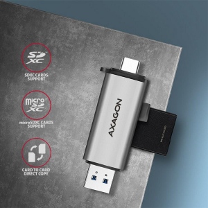 Card Reader Axagon SuperSpeed, Micro SD, USB-C+USB-A, Grey