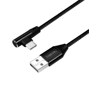 LOGILINK - USB 2.0 Cable USB-A male to USB-C (90Â° angled) male, 1m