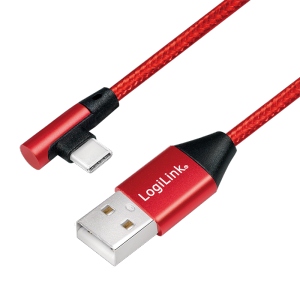 LOGILINK - USB 2.0 Cable USB-A male to USB-C (90Â° angled) male, red, 1m