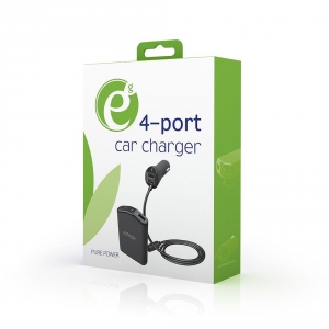 Gembird 4-port front and back seat car charger, 9.6 A, black