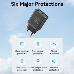 ALIMENTATOR SmartPhone la 220V Vention 1-port USB-C Wall Charger(20W) EU-Plug Black, 