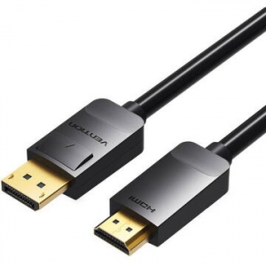 Cablu video Vention, DisplayPort(T) la HDMI(T), 3m, rezolutie maxima 1080p la 60 Hz, conectori auriti, cupru, invelis PVC, negru, 
