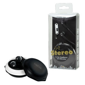 LOGILINK - In-ear stereo headset with microphone, black-white