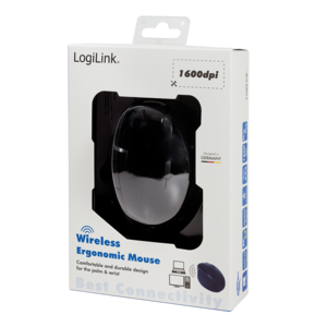 Mouse Wireless Logilink Ergonomic, 2.4 GHz, 1600 dpi, Negru