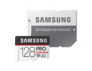 Card De Memorie Samsung PRO Endurance 128GB Clasa 10 + Adapter Alb-Gri