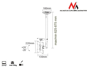 Maclean MC-504b TV Ceiling Mount Bracket LCD LED Plasma 23-- - 42-- 30kg