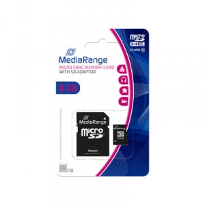 MediaRange Micro SDHC  8GB Class 10 with SD adapter,