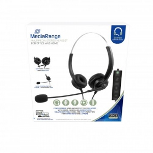 MediaRange Corded stereo headset with microphone and control panel, black