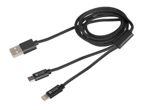 Extreme Media cable microUSB+ Lightning to USB (M), 1m, Black