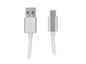 Extreme Media cable microUSB  to USB (M), 1m, silver, nylon oplot