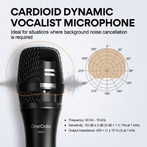 Microfon OneOdio, cu fir, conectare prin Jack 6.35 mm, sensibilitate -532dB, impedanta 450 Ohm, metal, negru, 