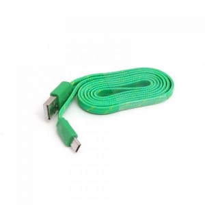 OMEGA FABRIC BRAIDED MICRO USB TO USB FLAT CABLE 1M GREEN