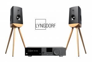 Sistem stereo High-End cu boxe Lyngdorf CUE-100 si amplificator TDAI-3400