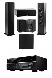 Sistem 5.1 cu Receiver Yamaha RX-V485 si  boxe Polk Audio T50+T30+T15+PSW10E, negru