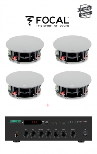 Sistem Sonorizare Premium 60W cu 4 boxe tavan FOCAL ICW 5-T si DSPPA MP60U , Bluetooth, 100V