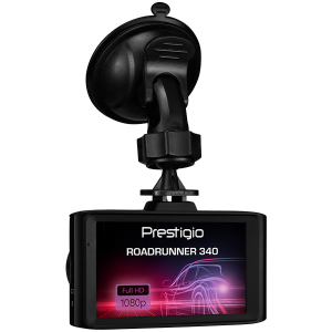 Car Video Recorder PRESTIGIO RoadRunner 340 (FHD 1920x1080@24fps,3.0 inch screen, NTK96223, 1 MP CMOS GC1043 image sensor, 12 MP camera, 120° Viewing Angle, Mini USB, 180 mAh, Automatic Night Mode, Motion Detection, G-sensor, Cyclic Recording, Black, Plastic)
