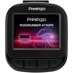 Prestigio RoadRunner 415GPS, 2.0-- LCD (960x240) display, FHD 1920x1080@30fps, HD 1280x720@30fps, GP5168 processor, 2 MP CMOS GC2023 image sensor, 2 MP camera, 140Â° View Angle, GPS, POI database, Motion Detection, G-sensor, Cyclic Recording, color/Black, Plastic case