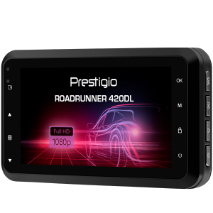 Prestigio RoadRunner 420DL, 3.0-- IPS (640*360) display, Dual Camera: front - FHD 1920x1080@30fps, HD 1280x720@30fps, rear - VGA 640Ñ…480@30fps, CPU GP5168, 2 MP CMOS GC2053 image sensor, 12 MP camera, 140Â° Viewing Angle, Mini USB, 180 mAh, Night Mode, Motion Detection, G-sensor, Cyclic Recording, OVP, NTC, color/Black, Metal case