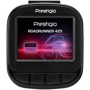Prestigio RoadRunner 425, 2.0-- LCD (960x240) display, FHD 1920x1080@30fps, HD 1280x720@30fps, GP5168, 2.0 MP CMOS GC2023 image sensor, 2 MP camera, 140Â° Viewing Angle, 340 mAh, OVP, NTC, Motion Detection, G-sensor, Cyclic Recording, color/Black, Plastic case