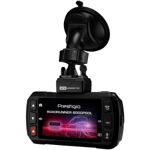 Car Video Recorder PRESTIGIO RoadRunner 600GPSDL (Front: WQHD 2560x1440@30fps; FHD 1920x1080@60fps Rear: FHD 1920x1080@30fps, 3.0 inch screen, NT96663, 2 MP CMOS SONY IMX291 image sensor, 120° Viewing Angle, Micro USB, 900mAh, GPS, Radar POI, Automatic Night Mode, Motion Detection, G-sensor, Cyclic Recording, EIS, IR, WDR, Black, Plastic)