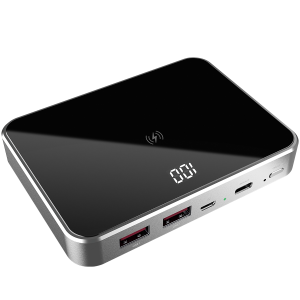 Prestigio Graphene PD, fast charging powerbank, capacity 10000 mAh, 2*USB3.0 quick charge, 1*Type-C PD, wireless charging interface 10W, LED battery indicator, leather case, cable type C-USB, 60W adapter in the box, aluminium and tempered glass, black+space grey color.