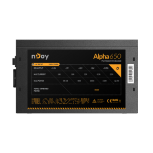 nJoy | Alpha 650 | PSAT4065A4MCDCO01B | 650 W | Activa | 1 x 20+4 pin ATX, 1 x 4+4 pin ATX 12V | 2 x 6+2 pin PCI-E, 5 x SATA, 3 x 4 pin Molex | PFC active | OCP / OVP / SCP / OPP | Full modular with DC to DC technology | Corescpunde cu 80 Plus US Gold