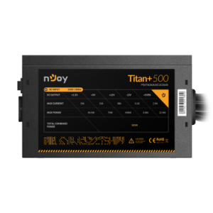 nJoy | Titan+ 500 | PSAT5050A20CUCO01B | 500 W | Activa | 1 x 20+4 pin ATX, 1 x 4+4 pin ATX 12V | 2 x 6+2 pin PCI-E, 5 x SATA, 3 x 4 pin Molex | PFC active | OCP / OVP / SCP / OPP | Corescpunde cu 80 Plus Bronze