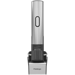 Prestigio Garda, smart wine opener, simple operation with 2 buttons, aerator, vacuum stopper preserver, foil cutter, opens up to 50 bottles wihout recharging, premium design, 500mAh battery, Dimensions D 17mm* H 290mm* W100 mm, silver color.