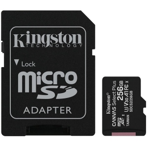 Card de memorie Kingston 256GB Clasa 10 + Adaptor, Black