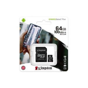 Card De Memorie Kingston 64GB Canvas Select Plus Clasa 10 + Adaptor, Black