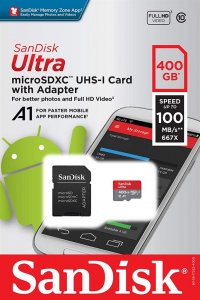 Card De Memorie Sandisk ULTRA ANDROID microSDXC 400 GB 100MB/s A1 Cl.10 UHS-I + ADAPTER