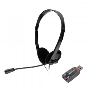 CASTI Spacer, cu fir, standard, utilizare multimedia, call center, microfon pe brat, conectare prin adaptor USB 2.0 sau Jack 3.5 mm x 2, negru, 