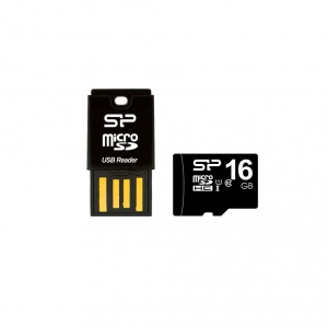 Card Reader Silicon Power Key USB microSD + 16GB microSD Card, Black