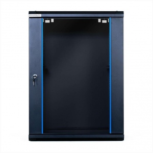 Rack START.LAN wall-mounting cabinet 19-- 18U 600x450mm black (glass front door)
