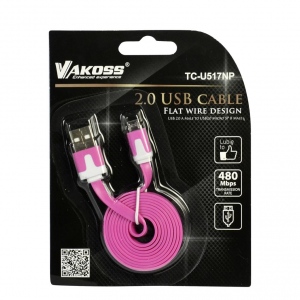 VAKOSS Micro USB Cabel 2.0 A-B M/M 1m,Transferul şi încărcare, cablu plat, roz