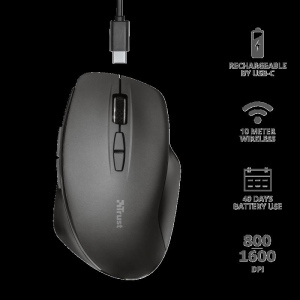 Mouse Wireless Trust Themo Rechargeable Black