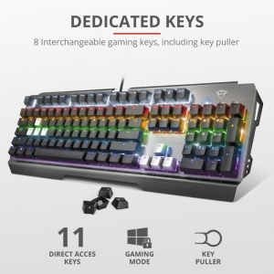 Tastatura Cu Fir Trust GXT 877 Iluminata, Led Multicolor, Grey