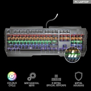 Tastatura Cu Fir Trust GXT 877 Iluminata, Led Multicolor, Grey