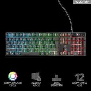 Tastatura Cu Fir Trust GXT 835 Azor. Iluminata, Led Multicolor, Black