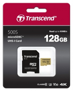 Card De Memorie Transcend micro SDXC USD500S 128GB Clasa 10 UHS-I U3 Up to 95MB/S+adapter