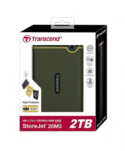 Transcend Slim StoreJet 2.5-- 25M3, 2 TB, Portable HDD, Military green