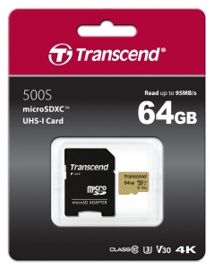 Card De Memorie Transcend micro SDXC USD500S 64GB Clasa 10 UHS-I U3 Up to 95MB/S +adapter