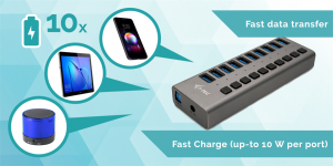 i-tec USB 3.0 Charging HUB 10 port + Power Adapter 48W 10x USB 3.0 charging port