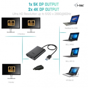 i-tec USB 3.0 / USB-C Dual Display Port Adaptor Video 2x 4K 60Hz or 1x 5K 60Hz