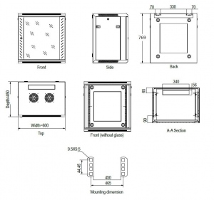Rack Linkbasic wall-mounting cabinet 19-- 15U 600x600mm black (steel front door)