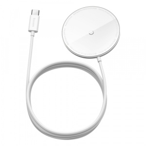 INCARCATOR wireless Baseus Simple mini magnetic Qi 15W, incarcare MagSafe iPhone 12 Mini / 12 / 12 Pro / 12 Pro Max, material aluminiu, cablu Type-C la USB de 1.2m inclus , alb 